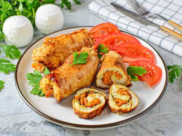 Необычные куриные рулетики с корейской морковкой