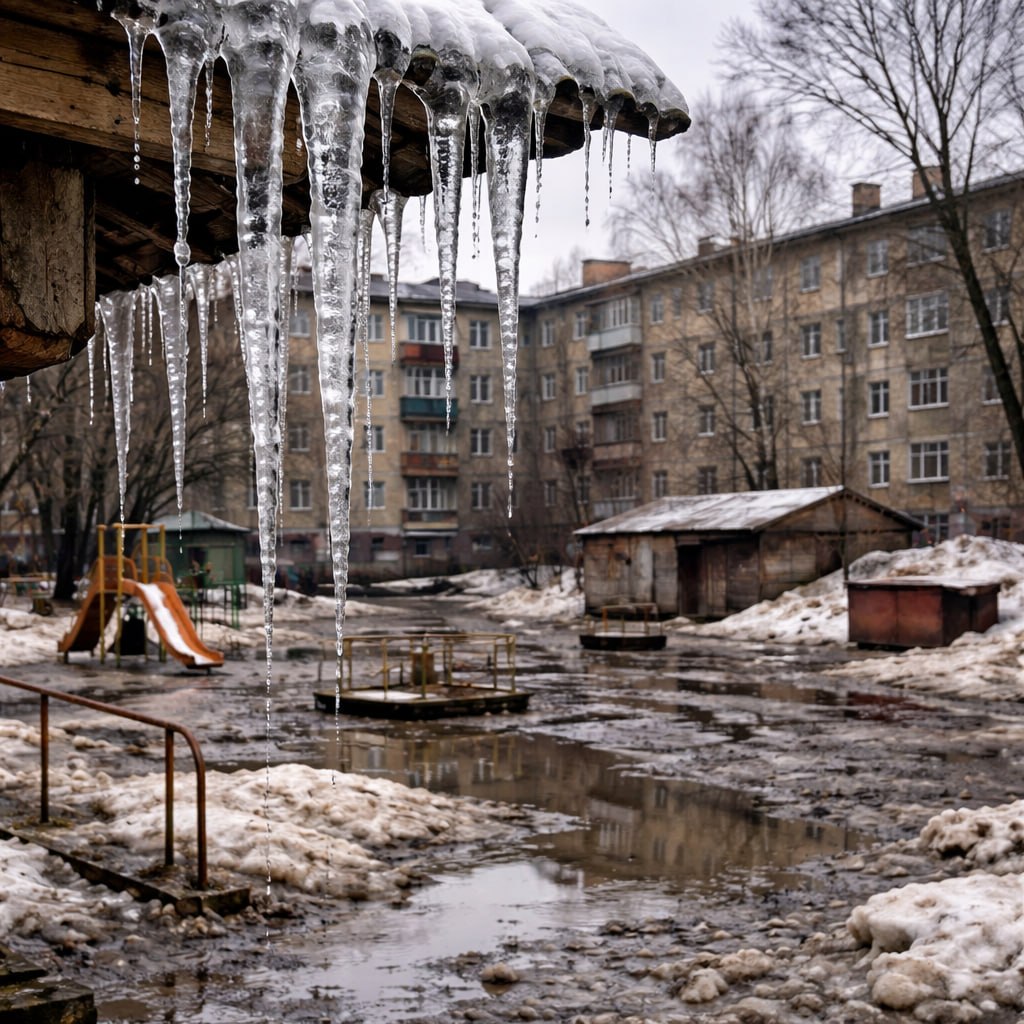 Снег на голову. Колонка Александра Ярошенко Социальные сети переполнены сообщениями о снеге, падающем на головы с крыш многоэтажек, о затопленных талой водой дворах и катках у подъездов