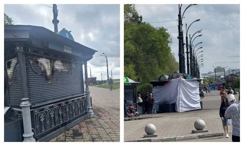 На набережной Благовещенска горел кофейный ларек