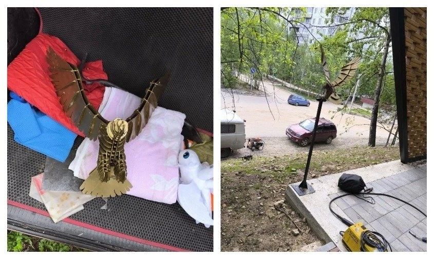 «Орел в гнезде»: в Тынде металлическую скульптуру из беседки в новом сквере вернули на место