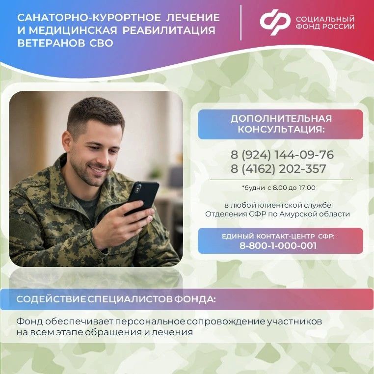 Реабилитация и санаторно-курортное лечение амурских участников СВО в центрах Соцфонда Реабилитация и санаторно-курортное лечение амурских участников СВО в центрах Соцфонда