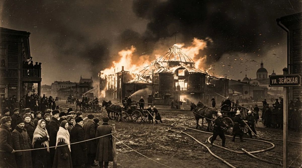 «Осталась куча головней»: благовещенский гид рассказала, как в городе в 1914 году дотла сгорел цирк Левентаса
