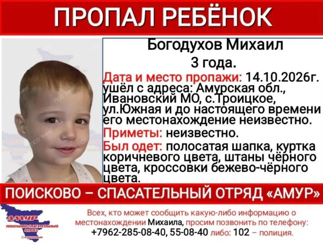 Трехлетний мальчик пропал в Амурской области